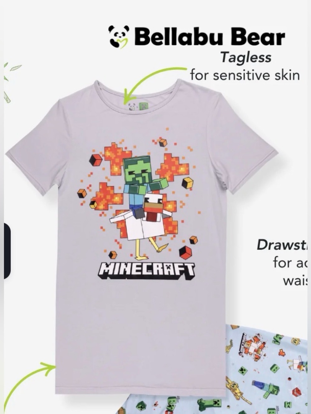 Bellabu Bear Minecraft Chicken Jockey Bamboo Men's Pajama Shirt Top Sleepwear